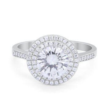 Halo Vintage Style Engagement Ring Round Simulated CZ 925 Sterling Silver
